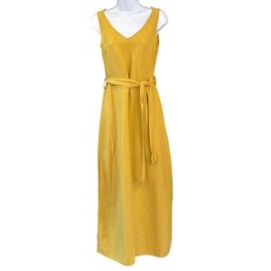 Vintage Spiegal Silk Linen Midi Dress Mustard Yellow Minimalist Chictage Classic
